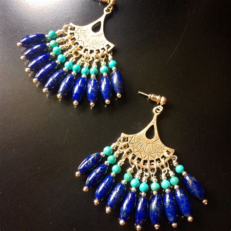 Rox Pewter Chandeliers With Turquoise And Lapis Lazuli Tatting