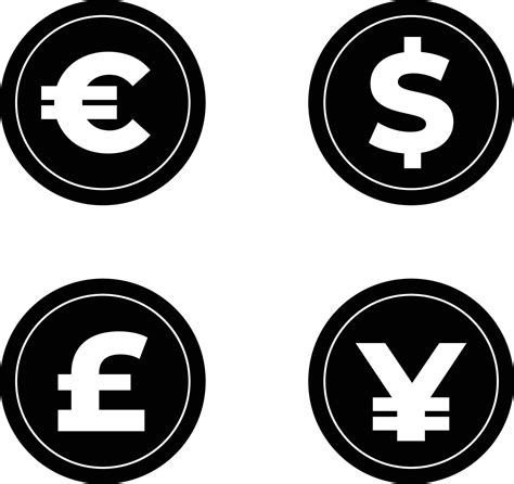 Money Symbol Black Circle Set On White International Currency Icon Set