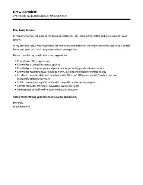 14+ Dental Receptionist Cover Letter - MarinaLewin