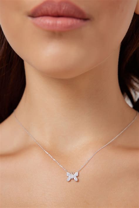 Diamond Butterfly Necklace 14K Solid White Gold Diamond Etsy