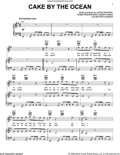 Don't you tiptoe, tiptoe, ah / DNCE - Cake By The Ocean sheet music for voice, piano or ...