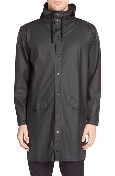 Rains Waterproof Hooded Long Rain Jacket In Black Save 26 Lyst