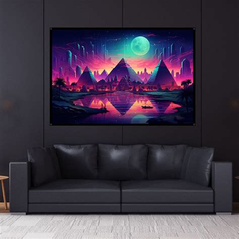 Sci Fi Pyramid Temple Uv Tapestry Blacklight Reactive Wall Hanging