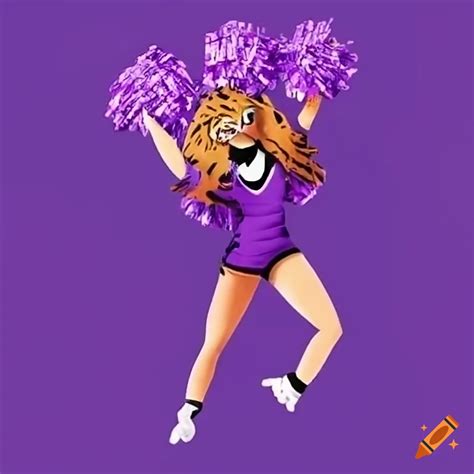 Purple Shirt Tiger Head Cheerleader