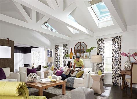 Skylights can be found in versatile shapes and sizes. Natural Light Skylights with Blinds for Living Room Remodel
