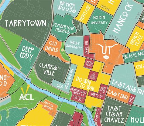 Original Neighborhoods Of Austin Map Austin Texas Print Etsy