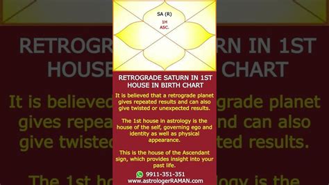 Retrograde Saturn In 1st House In Birth Chart I One Minute Astrology I
