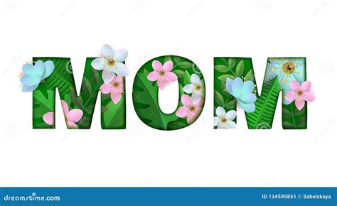 Vector Illustration Of Mom Word Floral Design Isolated On White Background Stock Vector