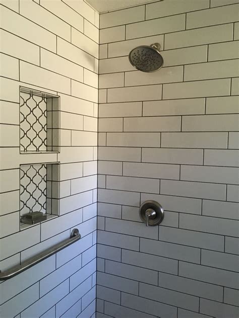 White Subway Tile With Black Grout Bathroom