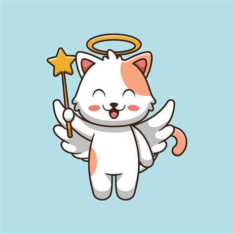 Premium Vector Cute Cat Angel Cartoon Illustration