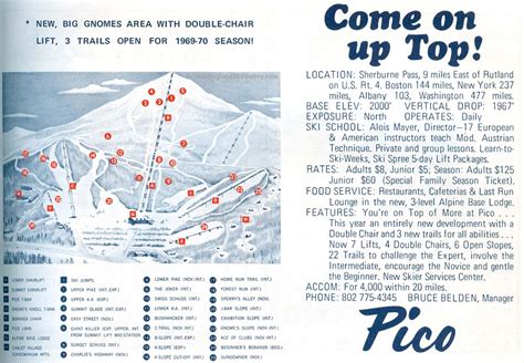 1969 70 Pico Trail Map New England Ski Map Database
