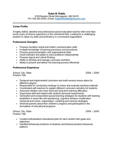 Special education teachers work with students who have physical disabilities, learning difficulties or other special needs. Special Education Teacher Resume Template : Resume Templates
