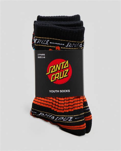 Santa Cruz Boys Hand Hidden Stripe Crew Socks 2 Pack In Multi Fast