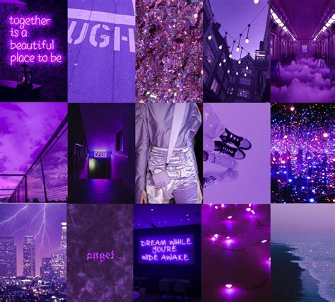 Boujee Purple Aesthetic Wall Collage Kit Neon Purple Wall Etsy