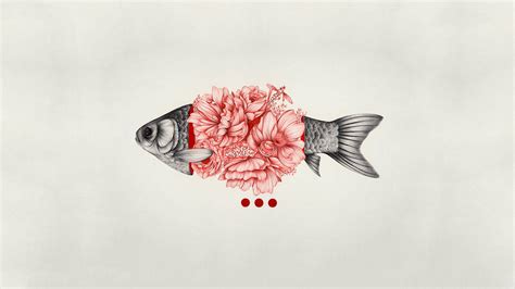 Pink And Gray Floral Fish Painting Screenshot Digital Art Minimalism