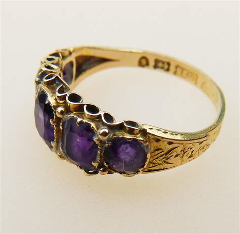 Antique Jewellery Victorian 15ct Gold And 5 Stone Amethyst Ring M 12 C