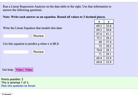 Solved Run A Linear Regression Analysis On The Data Table To Chegg Com