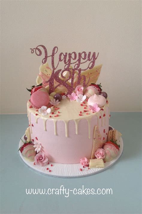 18th Pretty Birthday Pink Buttercream Drip Cake With Macarons Chocolate And Dipped Strawbe