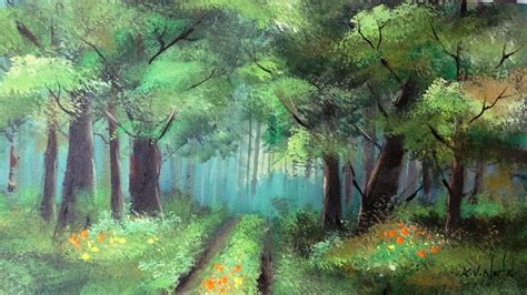 Easy Step By Step Acrylic Painting Forest Landscape Noufals Art Youtube
