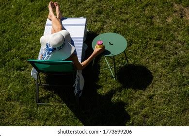Top View Woman Sunbathing Back Yard Stock Photo 1773699203 Shutterstock