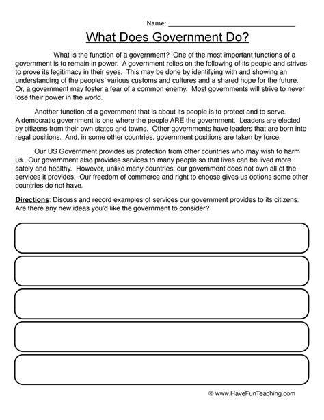5th Grade Government Worksheet