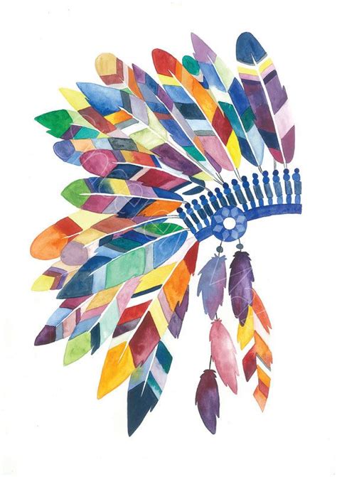 Watercolor Indian Head Dress Painting Print A4 By Sincerelymaz