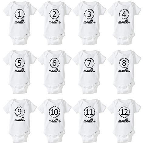 Monthly Milestone Set Of 12 Onesies Bodysuits One Month Baby Bodysuit