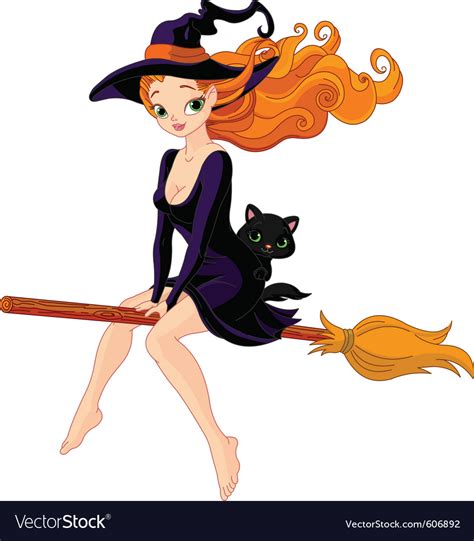 Witch Riding Broom Royalty Free Vector Image Vectorstock