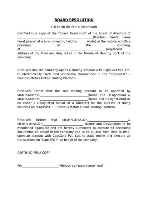 Sample Of Corporate Resolution Letter Doc Template Pdffiller
