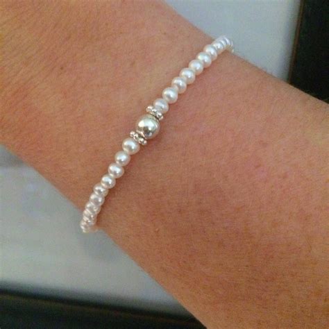 Tiny Freshwater Pearl Stretch Bracelet Sterling Silver Or Gold Etsy Uk