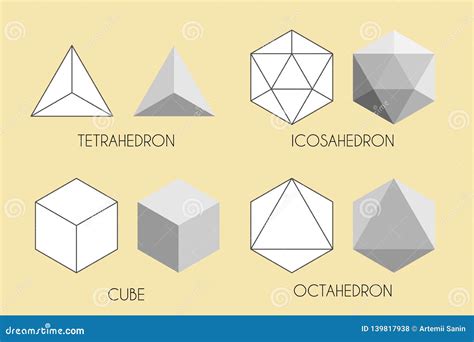 Four Platonic Solids Sacred Geometry Vector Illustration