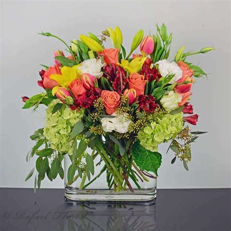 Spring Floral Arrangement With Tulips And Hydrangeas White Flower