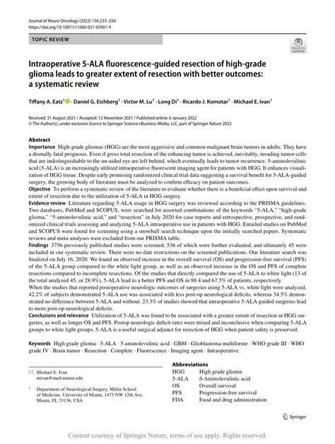 Intraoperative 5 Ala Fluorescence Guided Resection Of High Grade Glioma