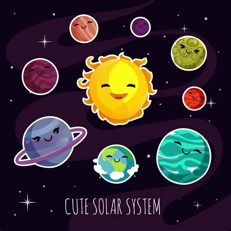 Cute And Funny Cartoon Planets Stickers Of Solar Planetary System Kid