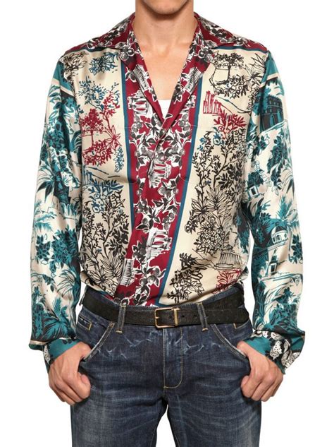 Dolce And Gabbana Printed Silk Shirt In Red For Men Multi Lyst