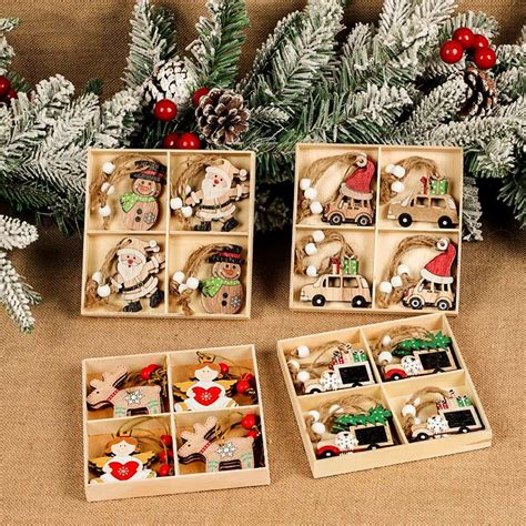 12pcs Christmas Decorations Tree Hanging Ornament Wooden Pendants 激安セール
