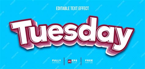 Premium Vector Tuesday 3d Editable Text Effect