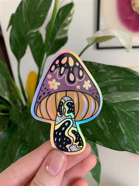 Holographic Mushroom Sticker 23 In X 3in Etsy Hippie Sticker