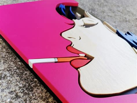 Handcrafted Pop Art Girl Smoking Cigarette 3d Wood Art 3d Etsy