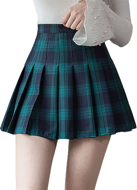 Women Scotland Mini Skirt Plaid Short High Waist Pleated Skater Skirt Tennis School Cheerleading