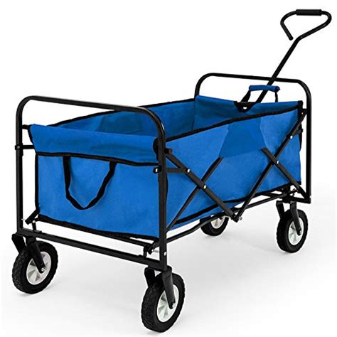 Deuba Wagon Cart Blue Garden Trolley Foldable Pull Folding Transport