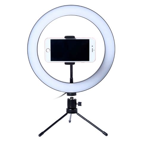 Photography Led Selfie Ring Light 26cm Dimmable Camera Phone Ring Lamp 10inch With Table Tripods