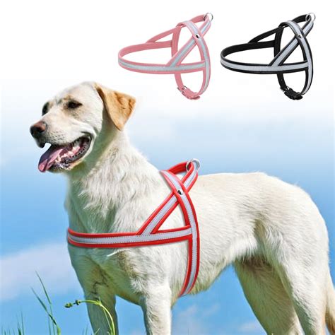 Leather Dog Harness For Large Dogs Reflective No Pull Quick Fit Pet
