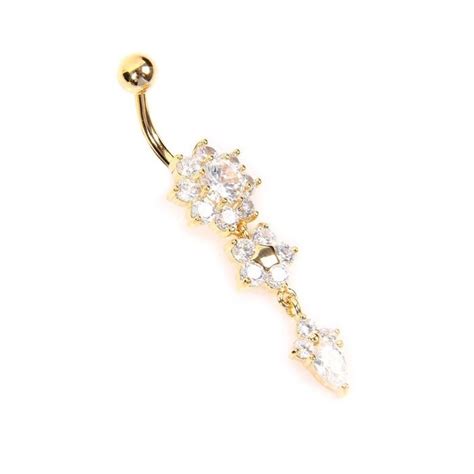 Beauty Crystal Flower Dangle Navel Belly Button Ring Bar Body Piercing