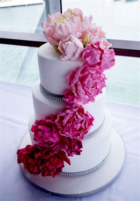 Ombre Cascading Sugar Peonies Wedding Cake Wedding Cake Peonies Peony
