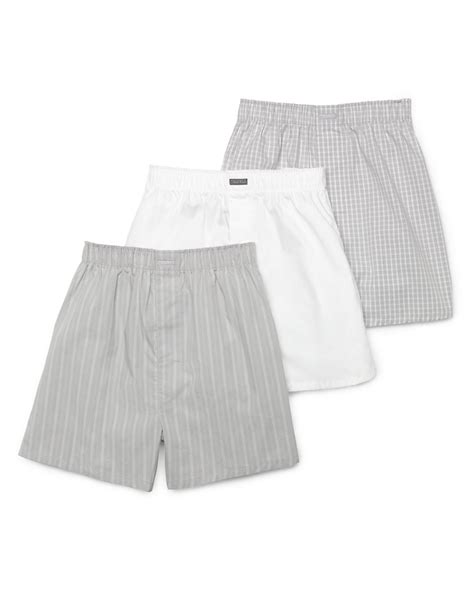 Calvin Klein Cotton Three Pack Woven Boxer Shorts Set In White For Men