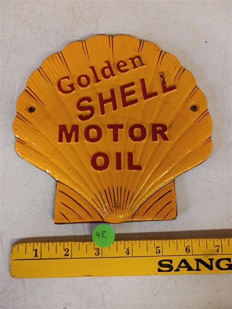 Lot Cast Iron Golden Shell Motor Oil Sign