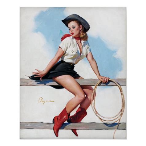 Cowgirl On Fence Vintage Pin Up Poster Zazzle