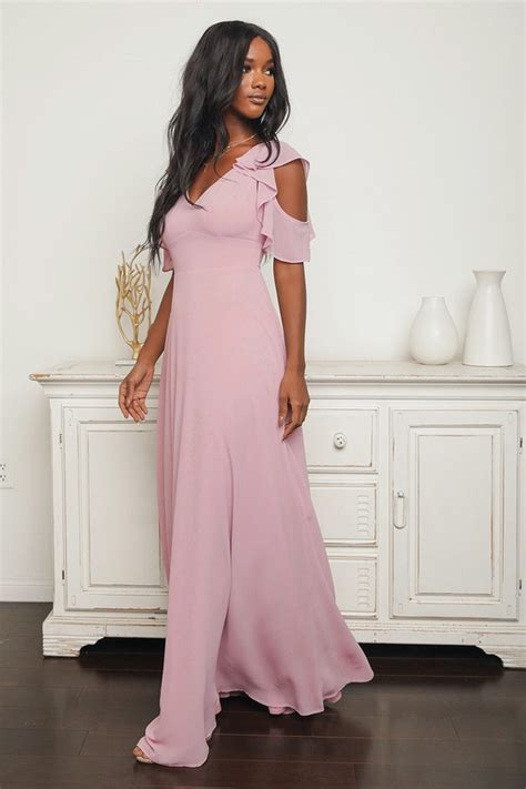Dusty Lavender Maxi Ruffled Gown Cold Shoulder Maxi Dress Lulus