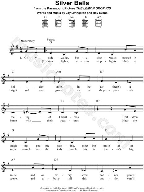 Bing Crosby Silver Bells Sheet Music Leadsheet In G Major